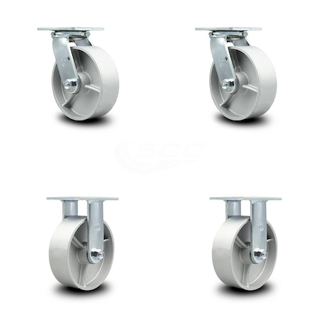 Service Caster 6 Inch Semi Steel Caster Set with Ball Bearings 2 Swivel 2 Rigid SCC-30CS620-SSB-2-R620-2